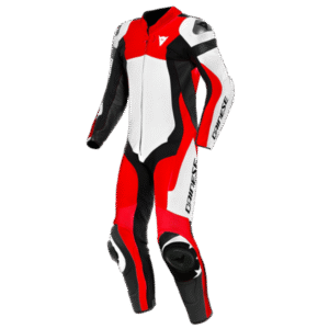 DAINESE ASSEN 2 1PC PERFORATED MOTORCYCLE LEATHER SUIT - WHITE/LAVA-RED/BLACK